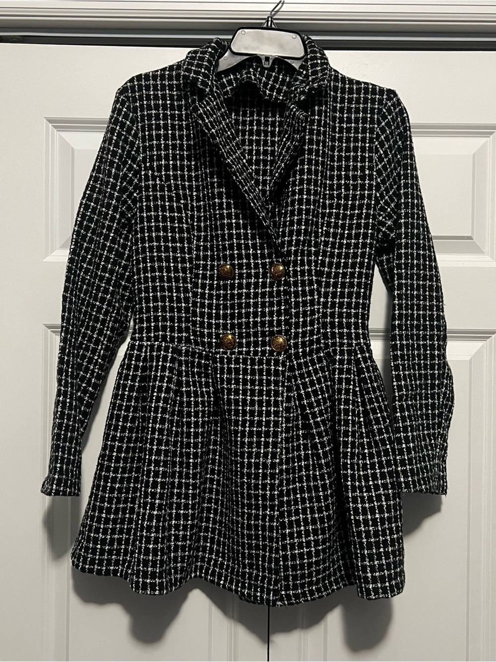 Shein Black & White Double Breasted Tweed Mini Dress